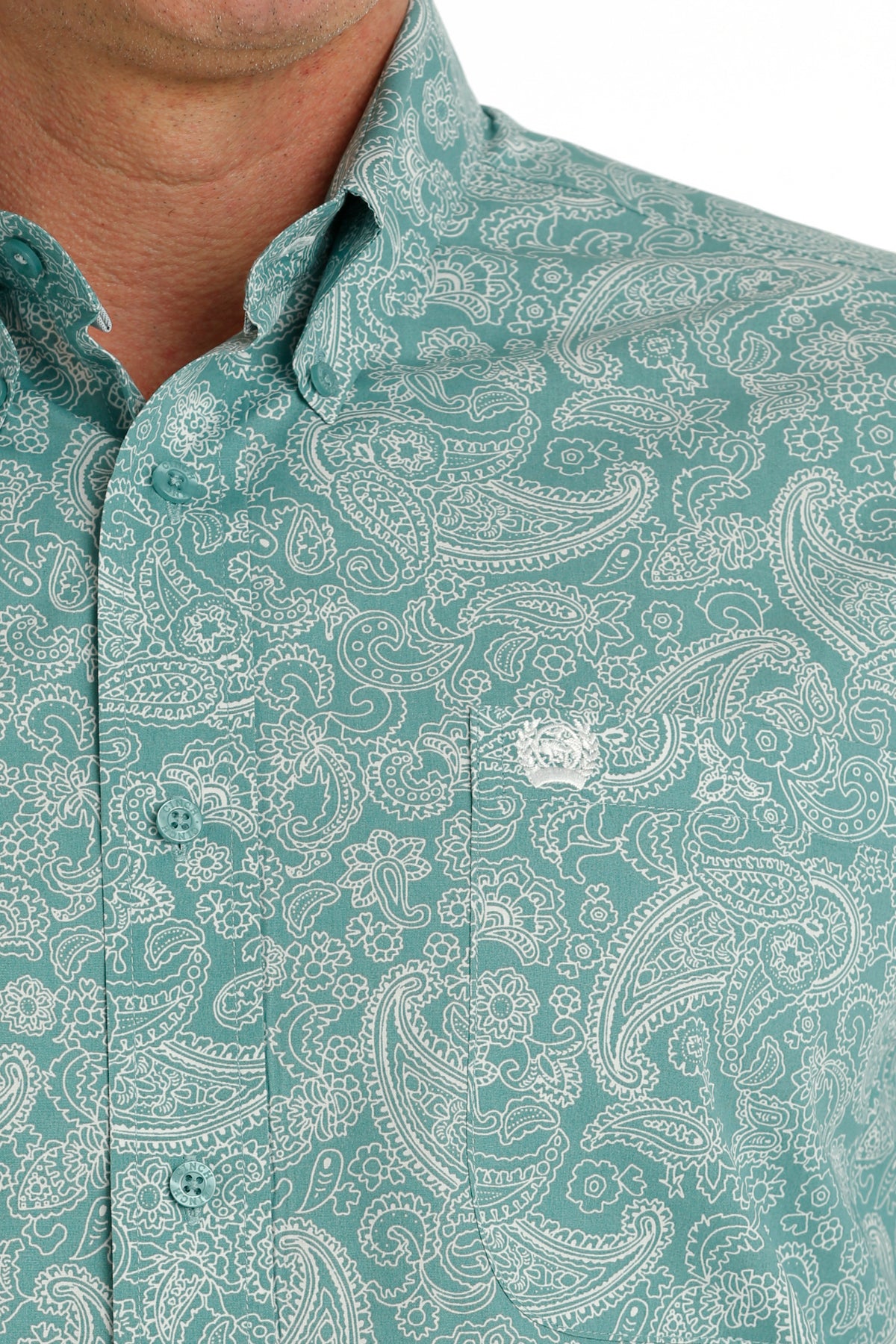 CINCH MEN'S PAISLEY PRINT BUTTON DOWN LONG SLEEVE SHIRT - TURQUOISE