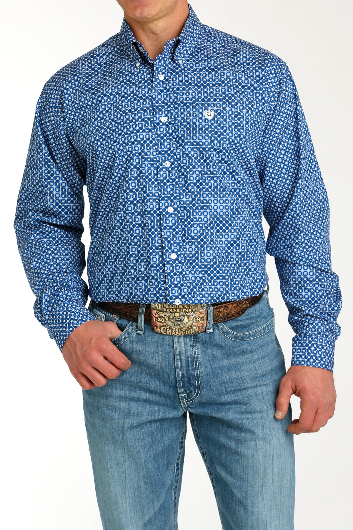 CINCH MEN'S STAR PRINT BUTTON-DOWN WESTERN SHIRT - BLUE/WHITE