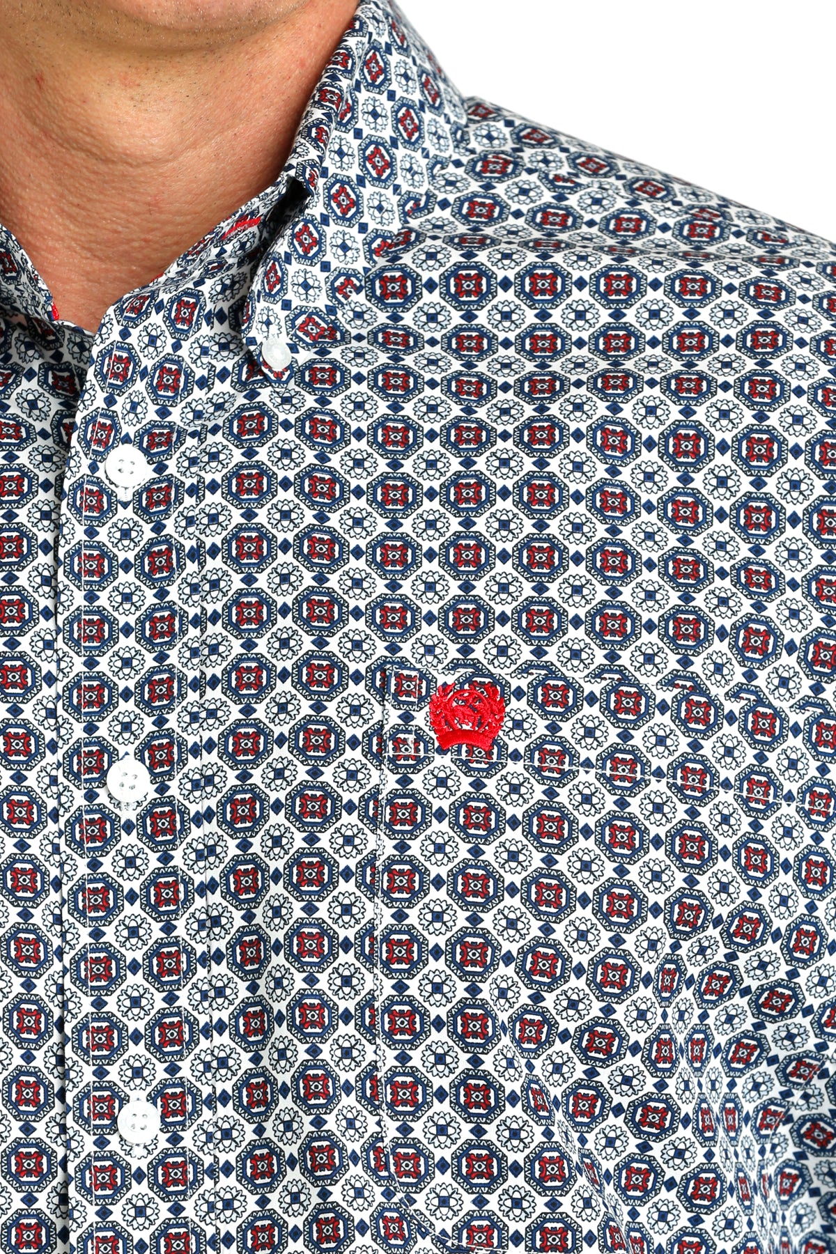 CINCH MEN'S MEDALLION PRINT BUTTON-DOWN WESTERN SHIRT - BLUE/RED