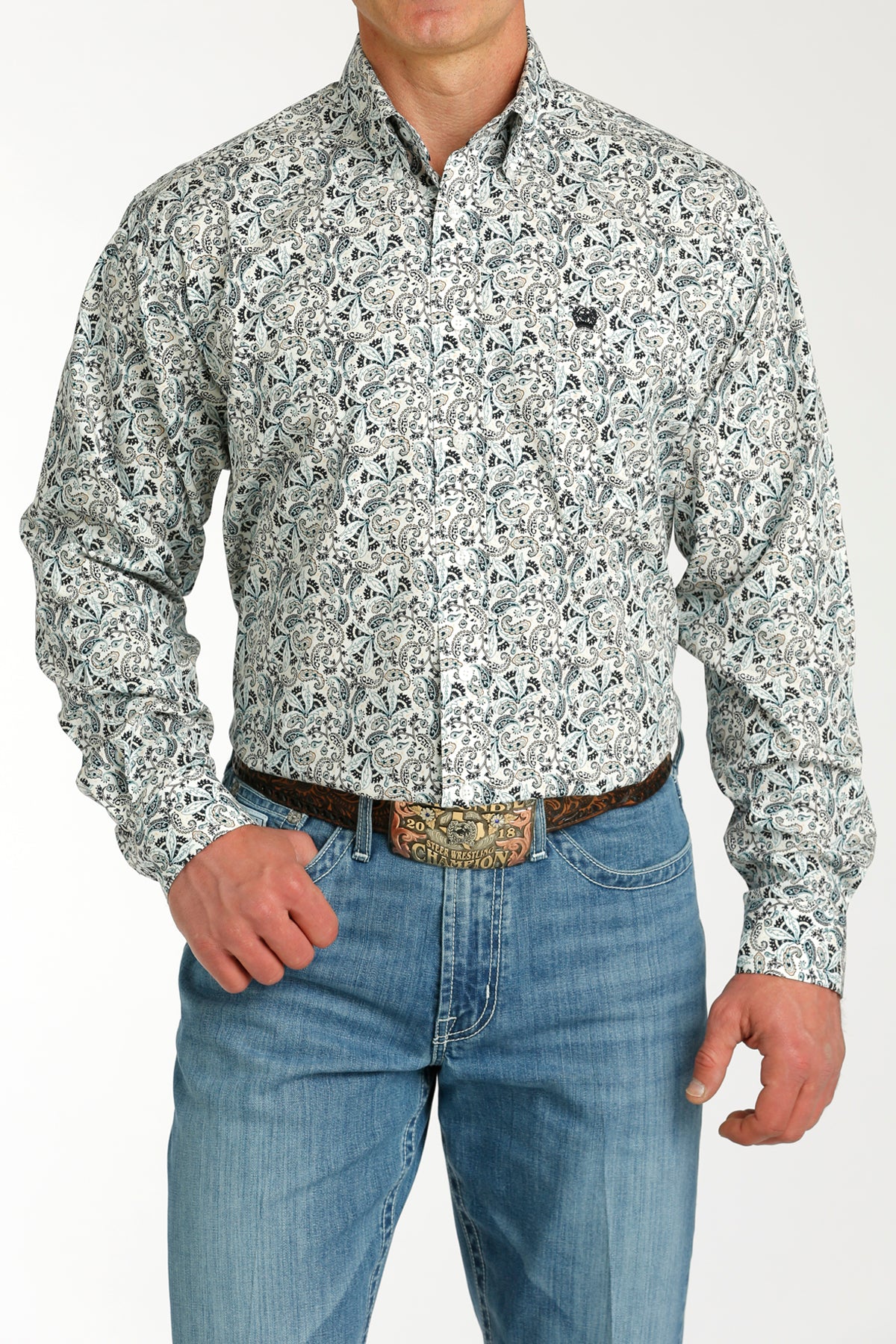 CINCH MEN'S PAISLEY BUTTON-DOWN WESTERN SHIRT - WHITE