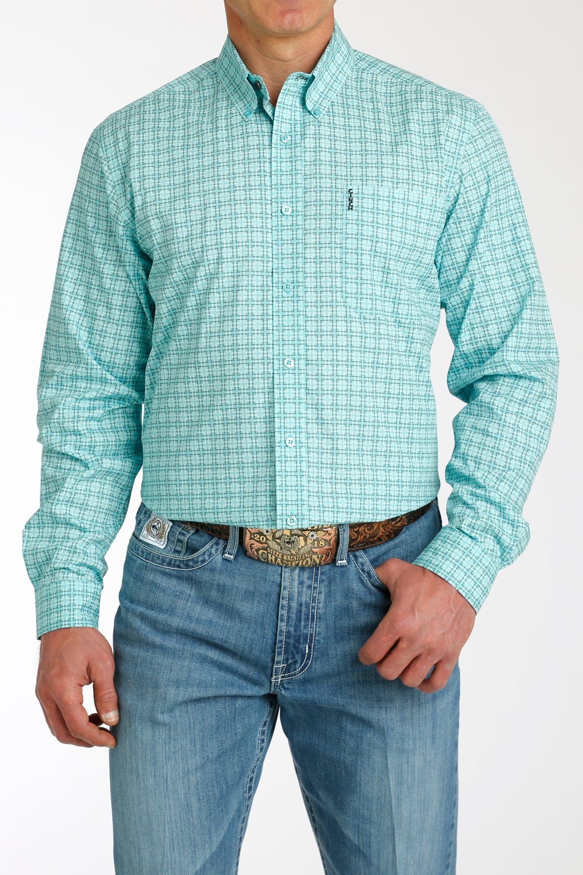 CINCH MEN'S MODERN FIT GEOMETRIC BUTTON-DOWN WESTERN SHIRT - BLUE