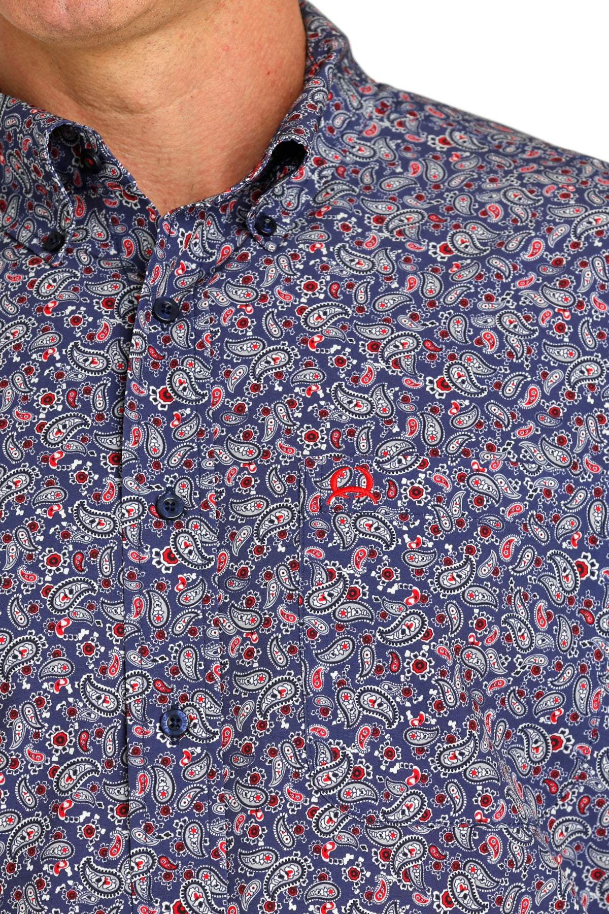 CINCH MENS ARENA FLEX PAISLEY PRINT SHORT SLEEVE SHIRT - NAVY