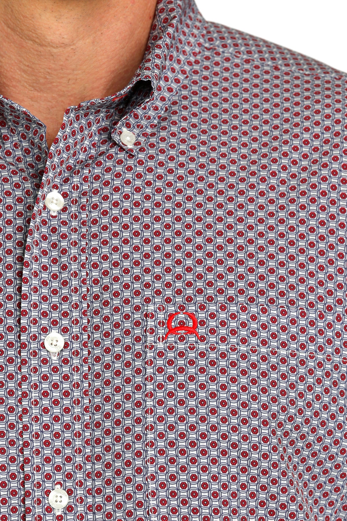 CINCH MEN'S GEOMETRIC PRINT ARENAFLEX BUTTON-DOWN SHIRT - RED & GRAY