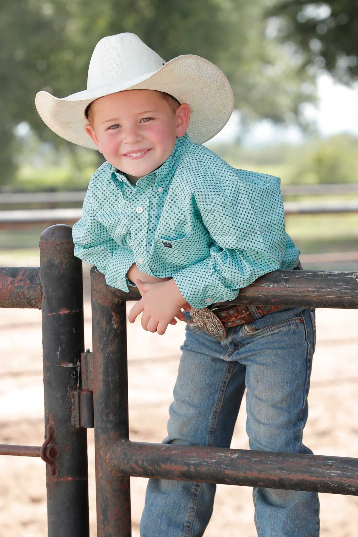 CINCH BOY'S GEOMETRIC PRINT BUTTON-DOWN WESTERN SHIRT - BLUE