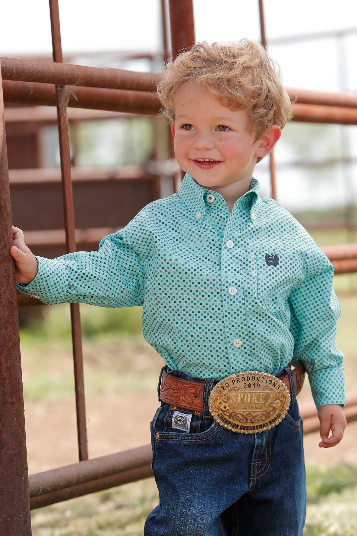 CINCH TODDLER GEOMETRIC PRINT BUTTON-DOWN WESTERN SHIRT - LIGHT BLUE