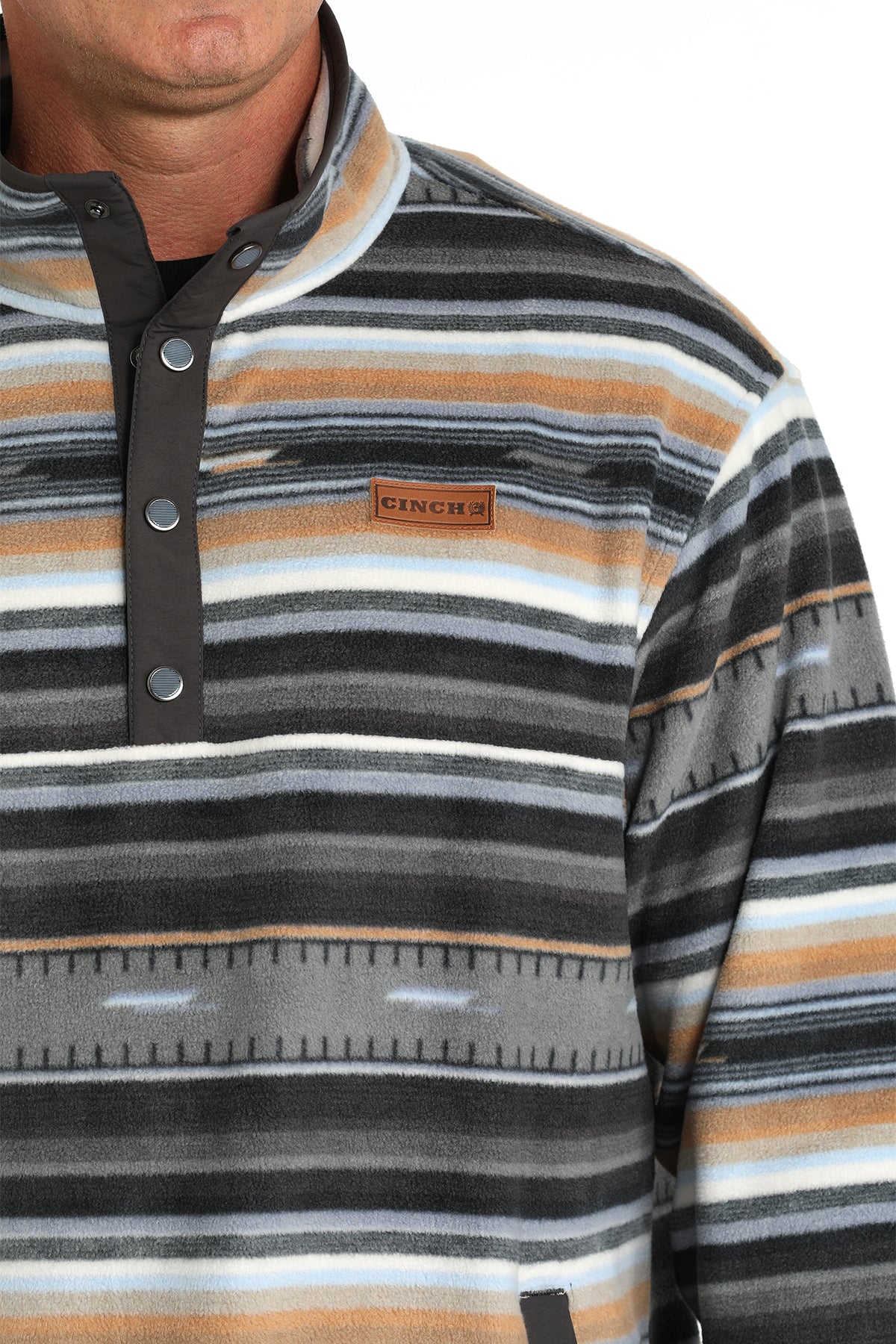 CINCH MEN'S POLAR FLEECE PULLOVER - BLACK STRIPE