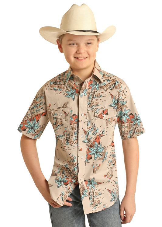 Rock & Roll Kids Tan Tropical Bronc Short Sleeve