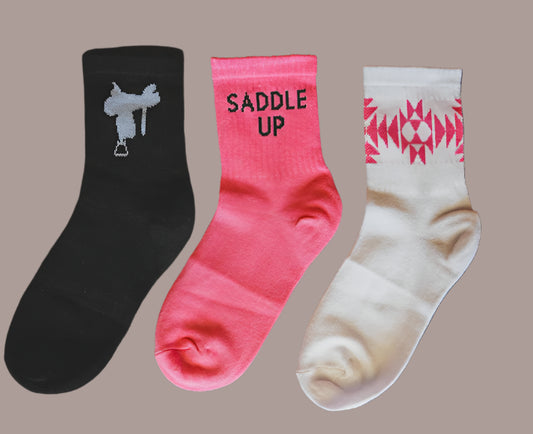 "SADDLE POP" SOCK EM SILLY KID'S SOCKS 3 PACK