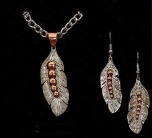 AUSTIN ACCENTS SILVER FEATHER WITH COPPER ACCENTS EARRINGS