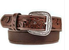 ARIAT MEN'S TOOLED TAB TAN LEATHER BELT