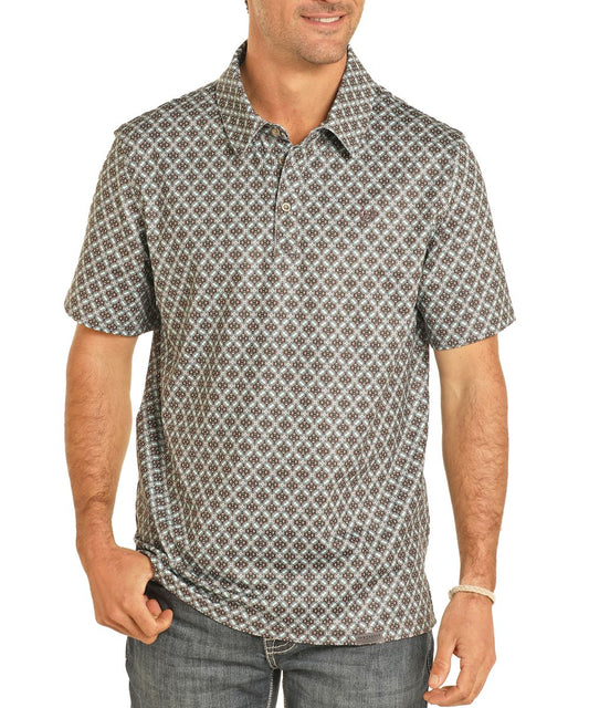 PANHANDLE MEN'S DIAMOND PRINT POLO SHIRT - TURQUOISE