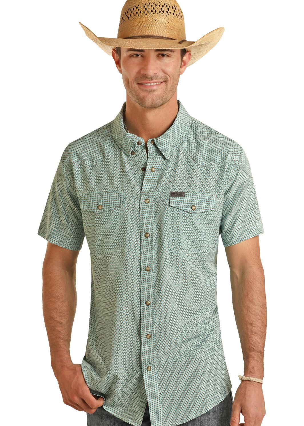 ROCK & ROLL MENS CLASSIC FIT GEO SHORT SLEEVE BUTTON SHIRT