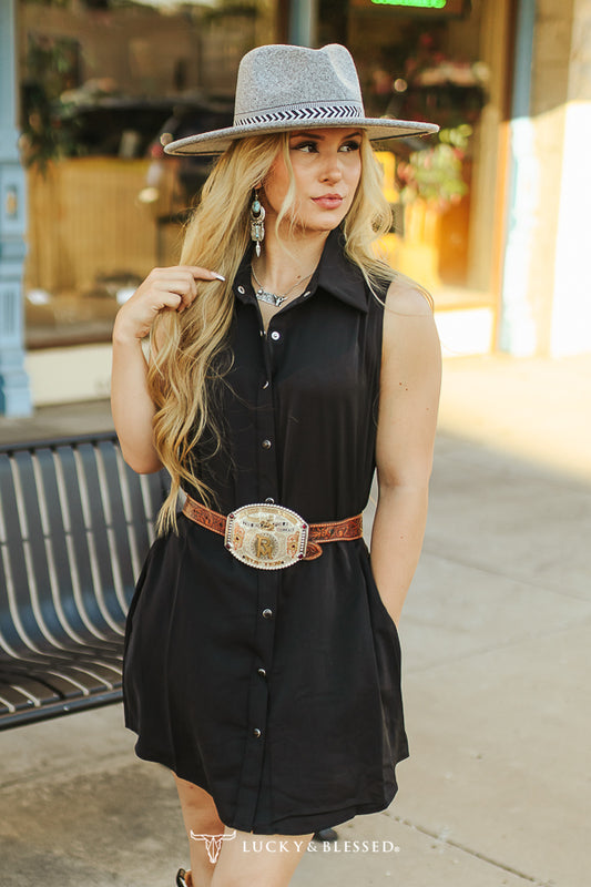 LADIES BLACK DENIM SLEEVELESS WESTERN DRESS