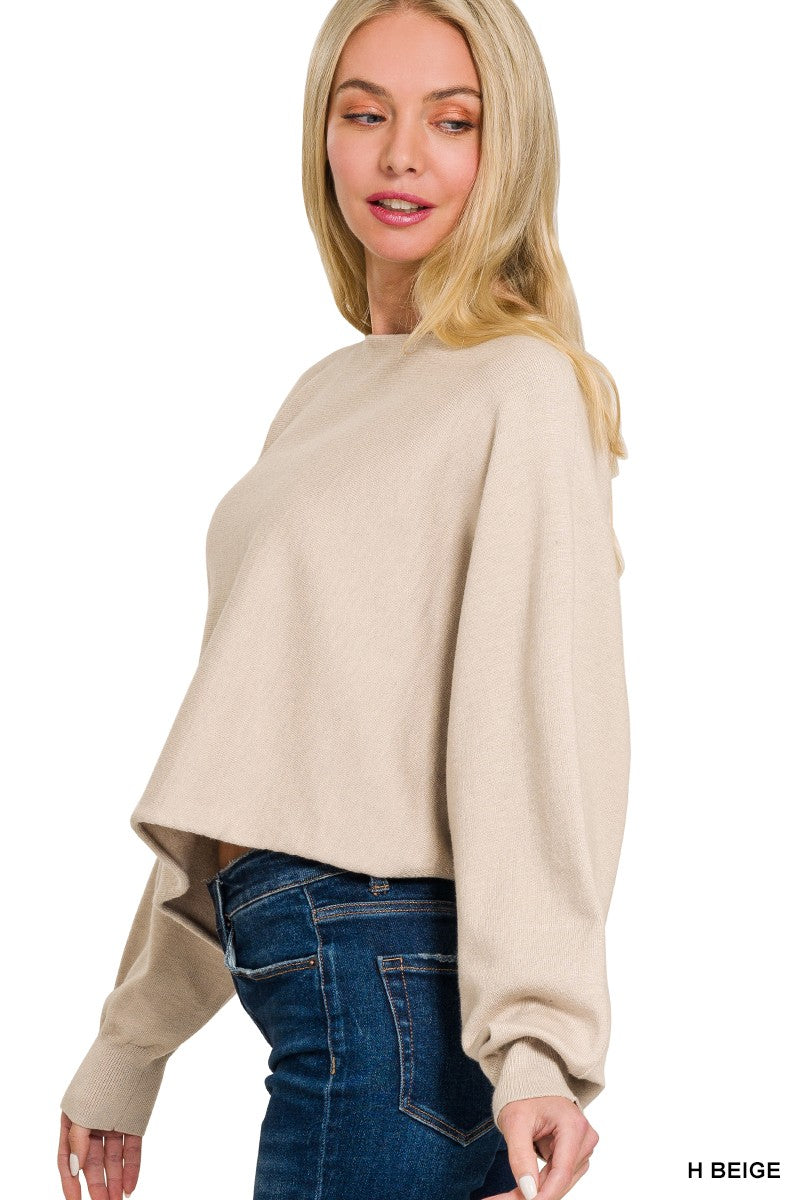 VISCOSE ASYMMETRIC HEM AND SLEEVE SWEATER in HEATHER BEIGE