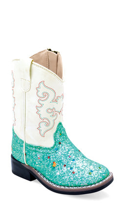 OLD WEST GIRLS TODDLER AQUA GLITTER BOOTS