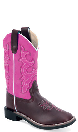 OLD WEST GIRLS HOT PINK TOP BROWN BOOTS