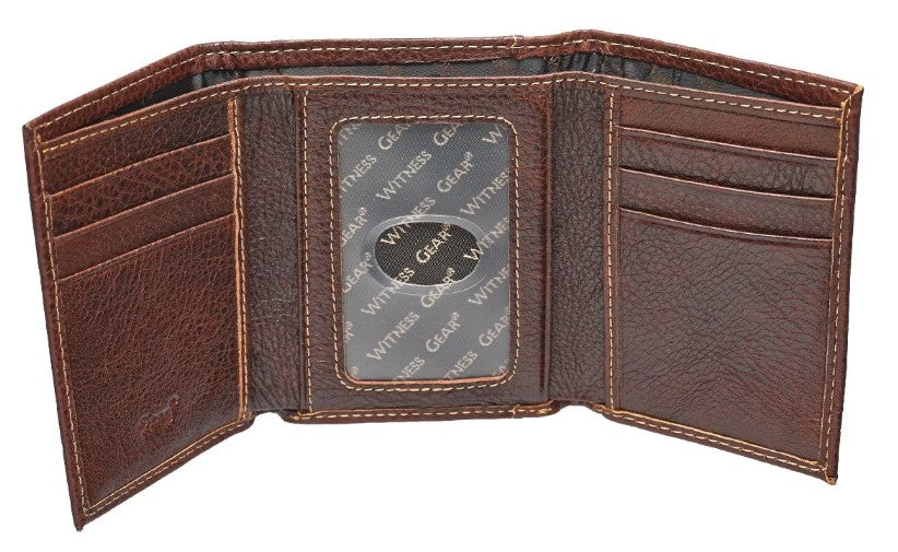 "NAME OF JESUS" BROWN LEATHER TRI-FOLD WALLET