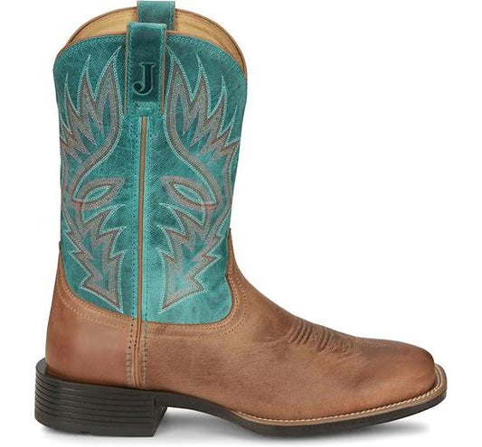 JUSTIN MEN'S ZEKE PERFORMANCE WESTERN BOOTS in TAN/AQUA