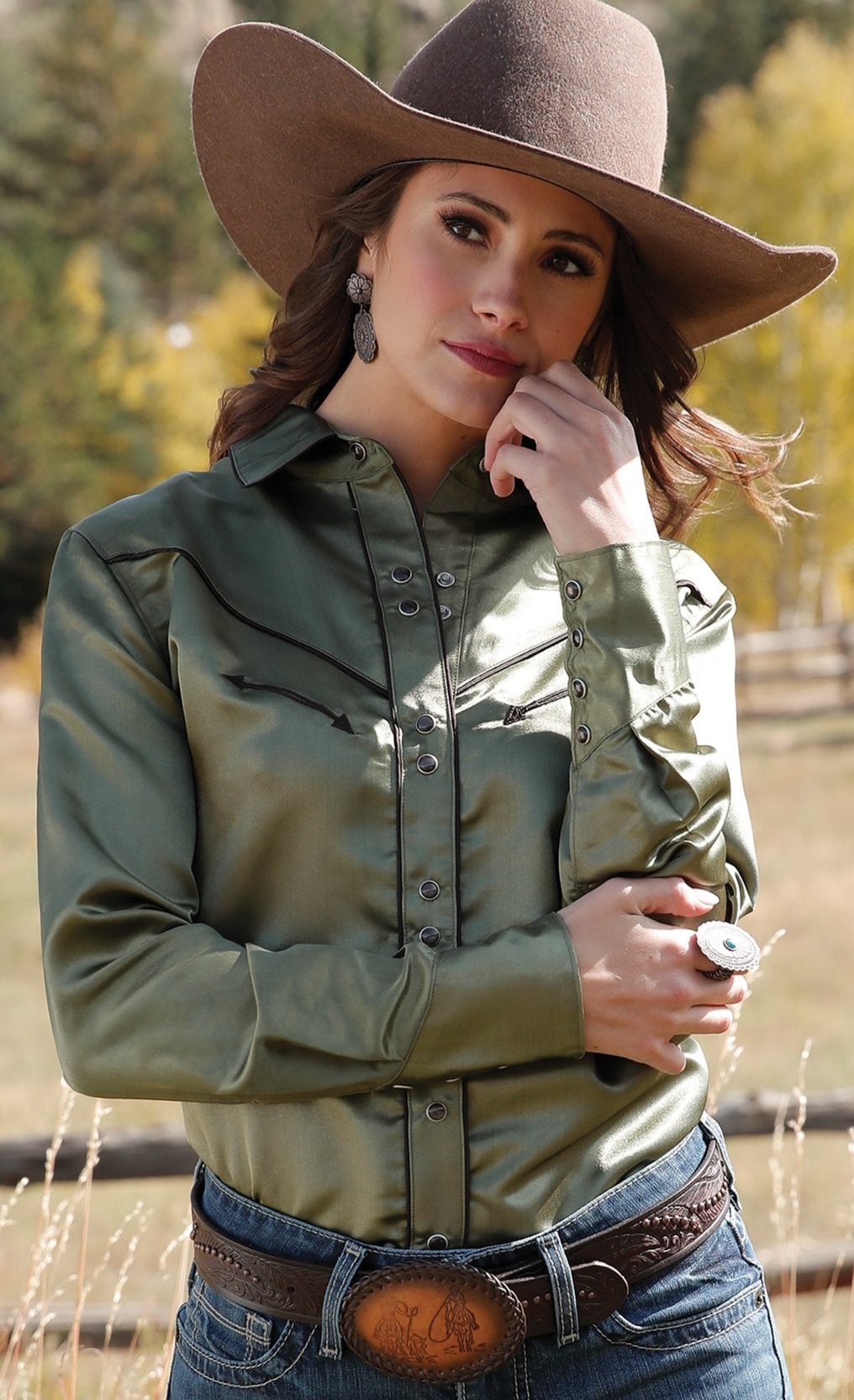 CRUEL GIRL WOMEN'S CLASSIC FIT WESTERN SHIRT in SAGE GREEN