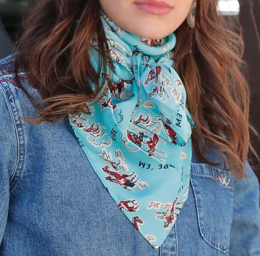 CRUEL DENIM WOMEN'S COWBOY PRINT WILD RAG -TURQUOISE