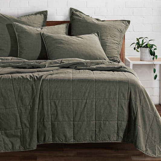 STONEWASHED COTTON CANVAS COVERLET in DUFFLE BAG GREEN, KING SET