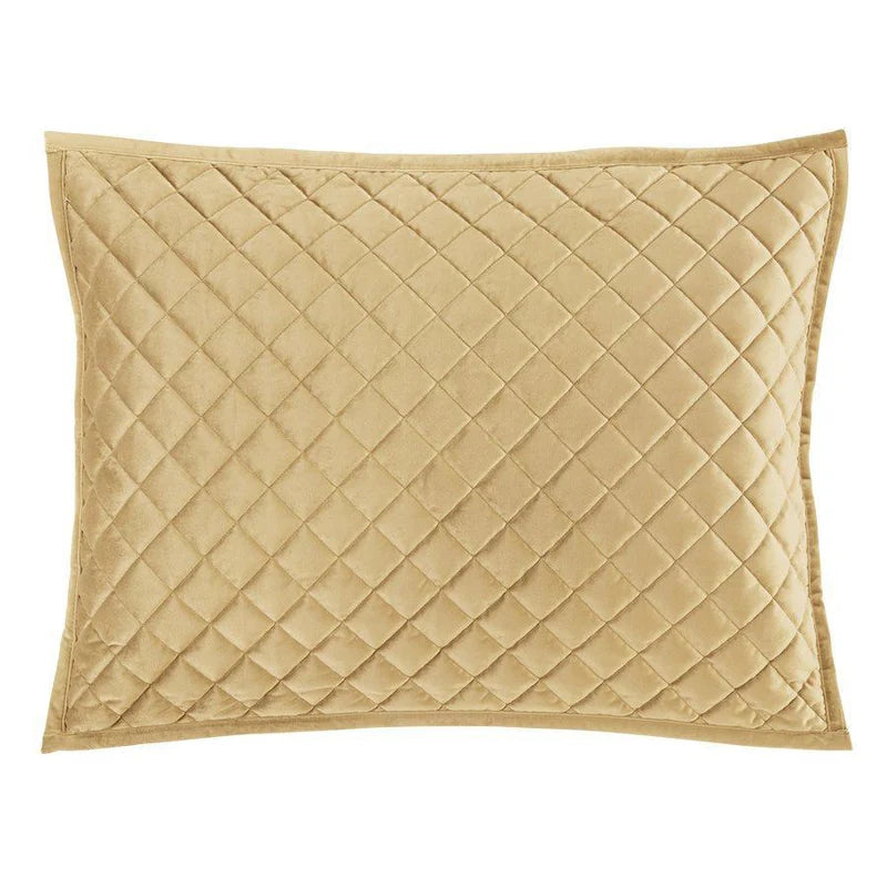 VELVET DIAMOND QUILTED PILLOW SHAM PAIR PILLOW in GOLD