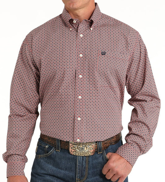 CINCH MEN'S GEOMETRIC BUTTON DOWN LONG SLEEVE SHIRT - RED