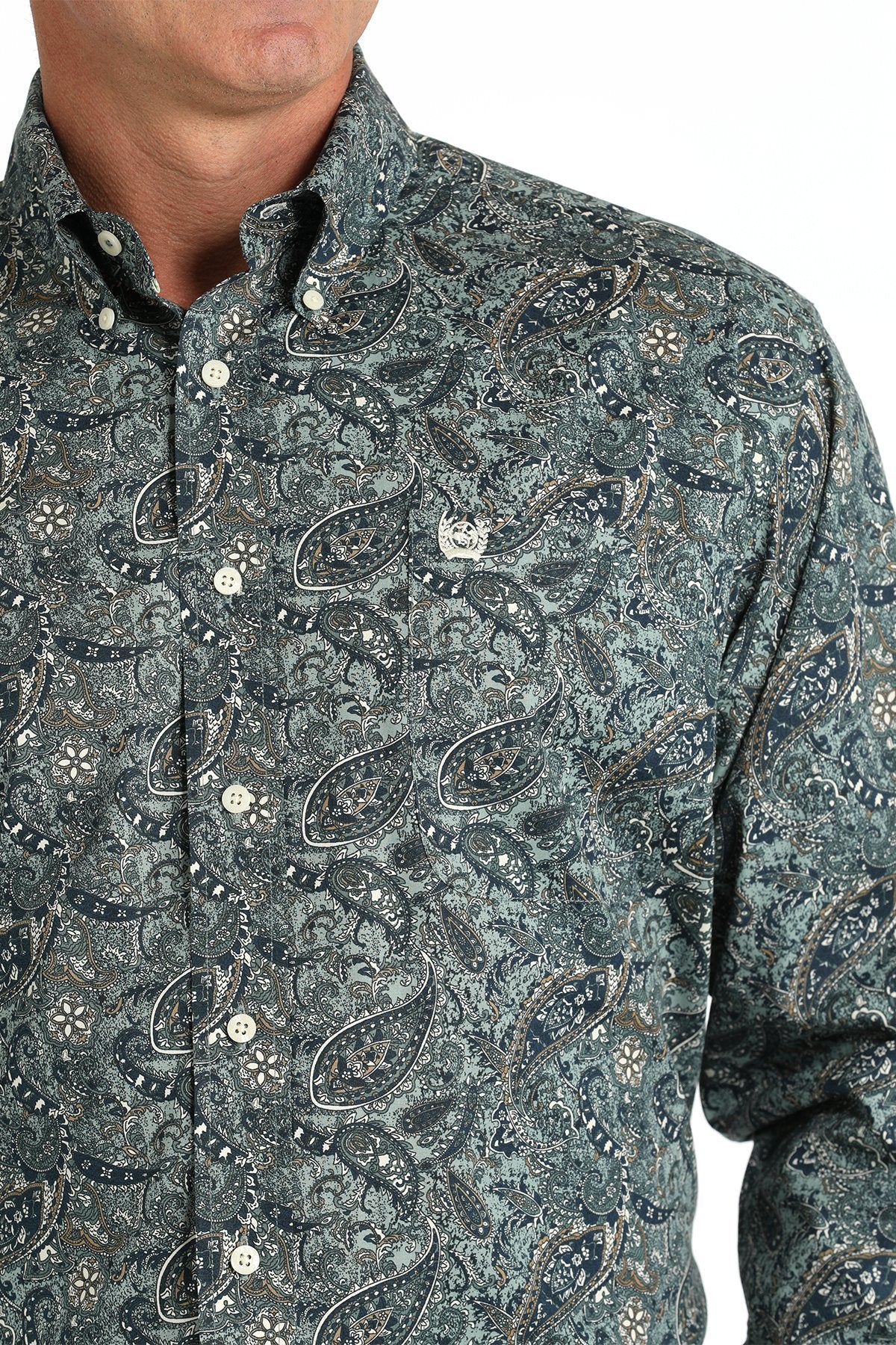 CINCH MEN'S STRETCH PAISLEY BUTTON DOWN WESTERN SHIRT - GREEN