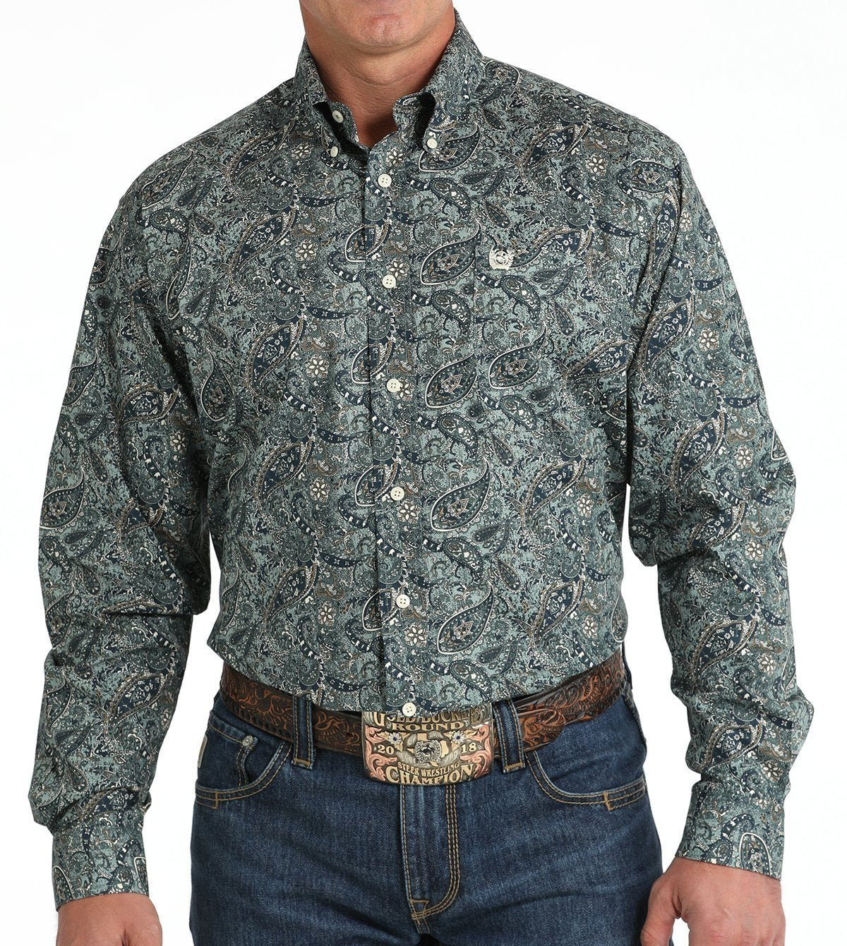 CINCH MEN'S STRETCH PAISLEY BUTTON DOWN WESTERN SHIRT - GREEN