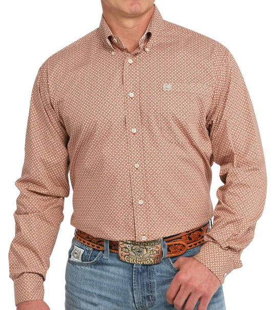 CINCH MEN'S GEO PRINT BUTTON DOWN LONG SLEEVE SHIRT - ORANGE