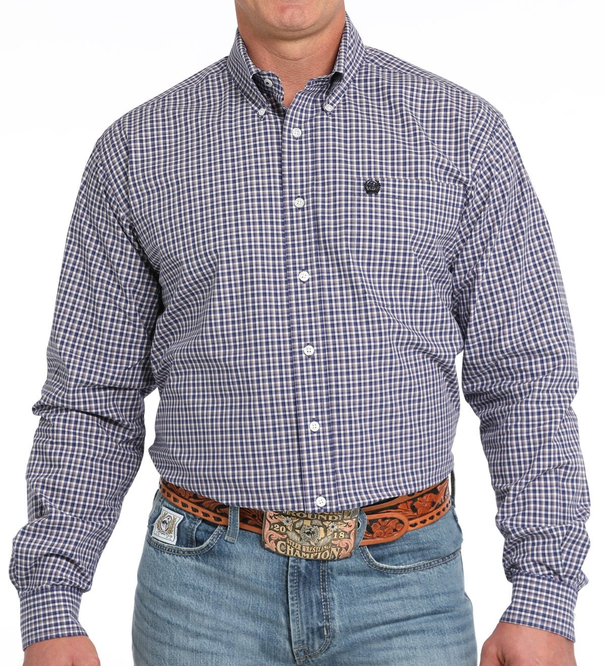 CINCH MEN'S PLAID BUTTON DOWN LONG SLEEVE WESTERN SHIRT - PURPLE