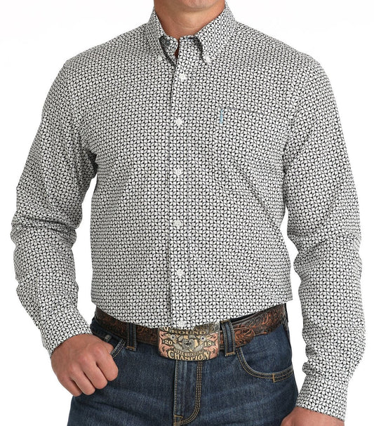 CINCH MEN'S MODERN FIT GEOMETRIC BUTTON-DOWN WESTERN SHIRT - WHITE/BLK