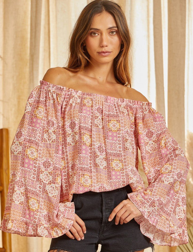 SAVANNA JANE OFF SHOULDER BELL SLEEVE TOP