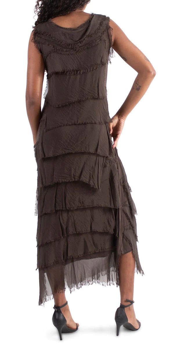 SIENA MAXI RUFFLED DRESS in CHOCOLATE