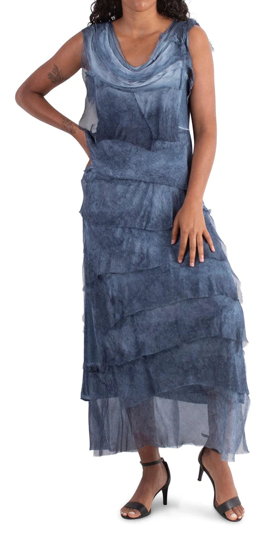 SIENA MAXI RUFFLED DRESS in WASHED DENIM