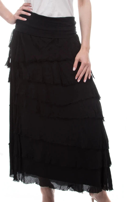 SIENA MAXI RUFFLED SKIRT in BLACK