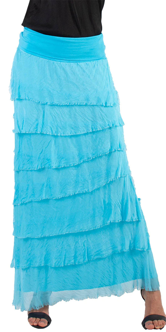 SIENA MAXI RUFFLED SKIRT in TURQUOISE