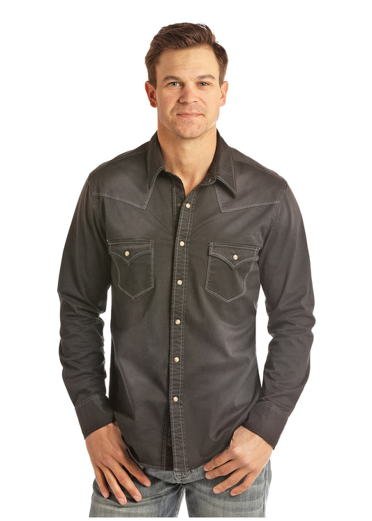 Rock & Roll Cowboy SLIM FIT SPRAY WASHED TWILL SNAP SHIRT