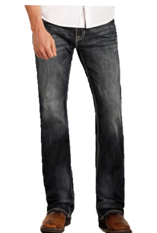 ROCK & ROLL MEN'S REGULAR FIT STRETCH PISTOL STRAIGHT BOOTCUT JEANS