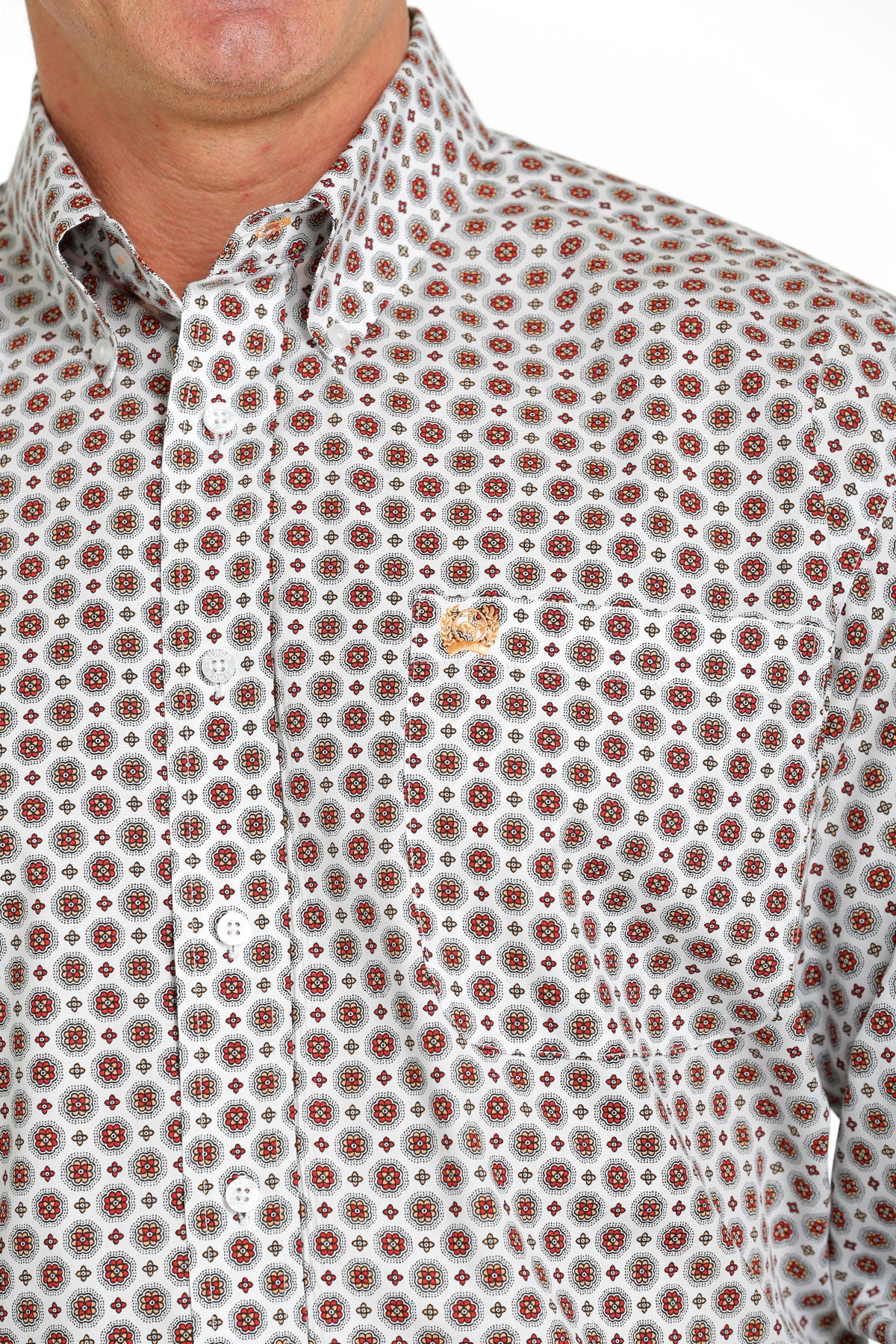 CINCH MEN'S MEDALLION PRINT BUTTON-DOWN WESTERN SHIRT - WHITE