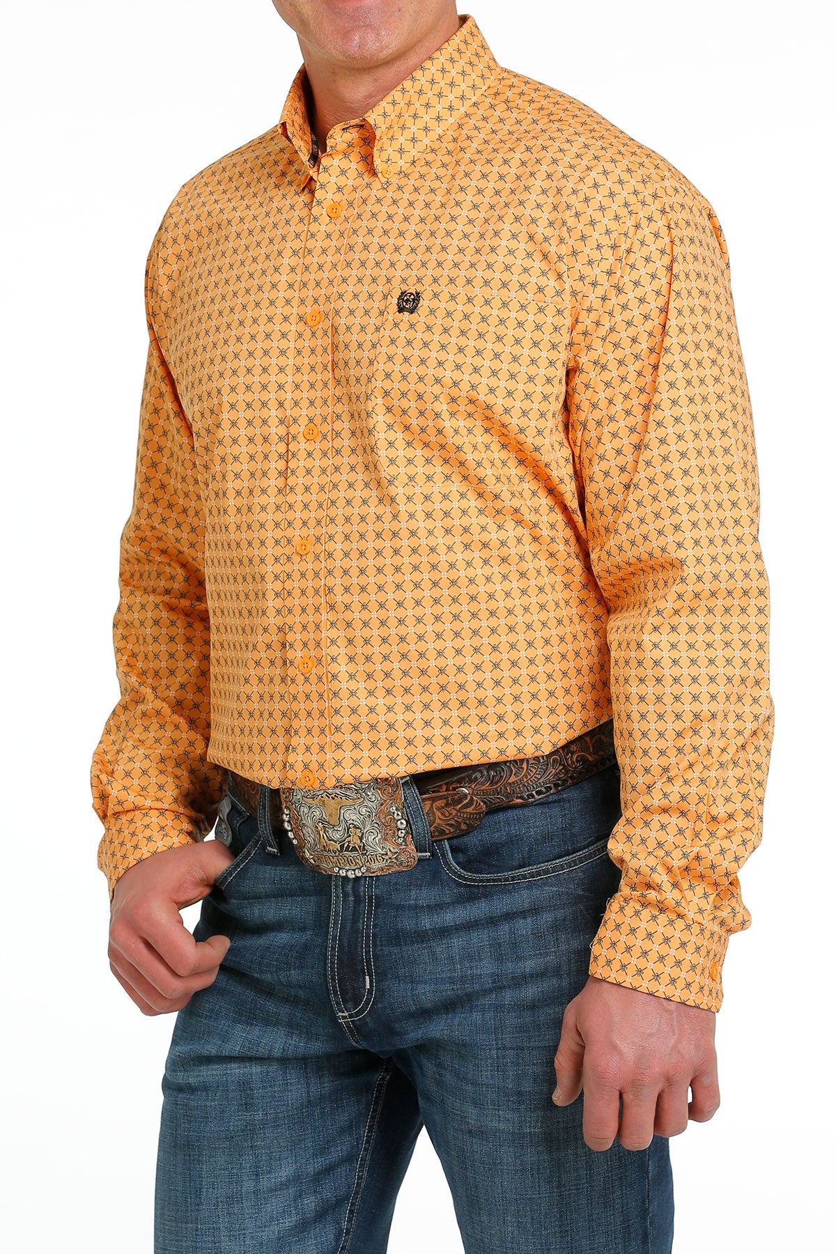 CINCH MEN'S GEOMETRIC PRINT BUTTON-DOWN WESTERN SHIRT - ORANGE