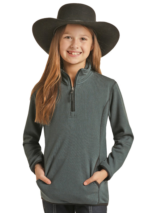 POWDER RIVER KID'S HEATHER KNIT QUARTER ZIP JACKET - INDIGO