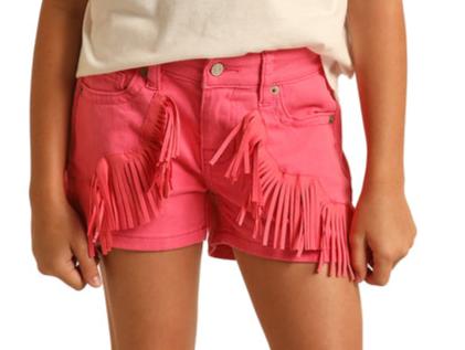 Rock & Roll Denim Girl's Fringe Pink Shorts