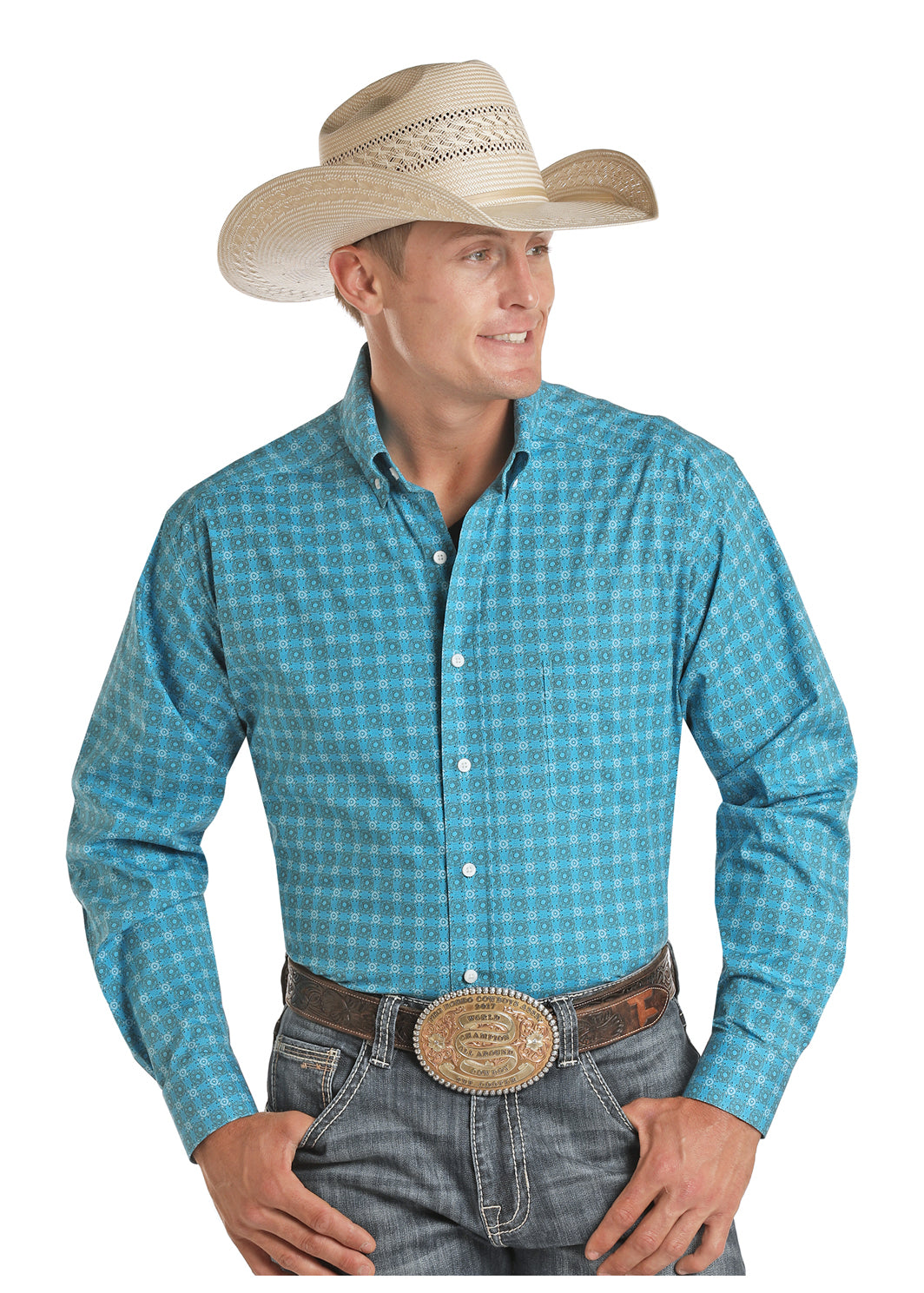 Men’s long sleeve Blue button up shirt – Yee Haw Ranch Outfitters