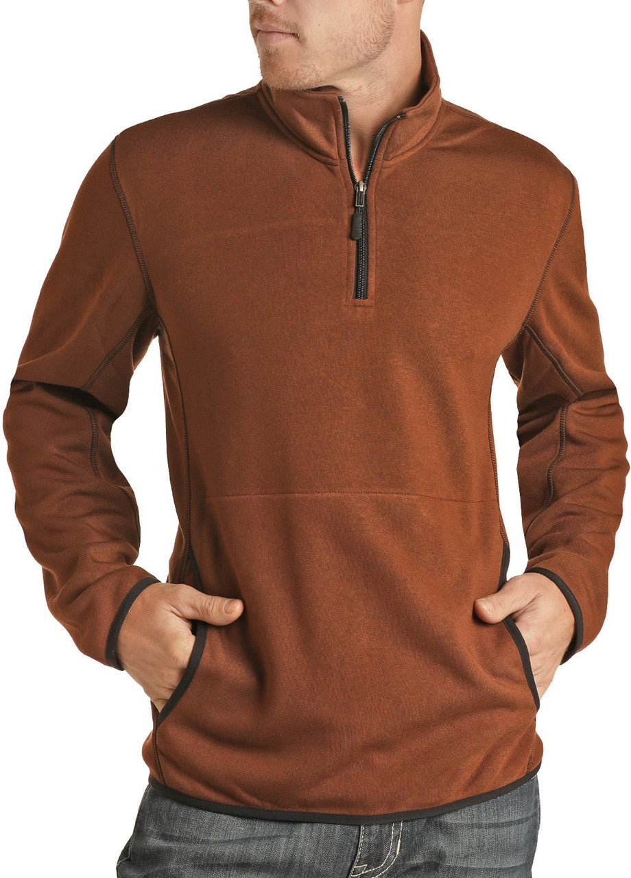 POWDER RIVER MEN'S HEATHER KNIT QUARTER ZIP JACKET - RUST