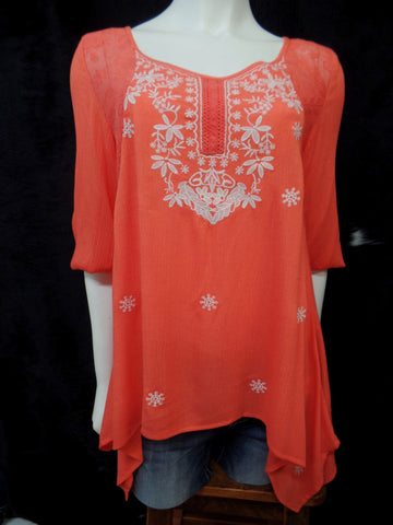 Orange Handkerchief Top With Embroidery & Lace – Yee Haw Ranch Outfitters